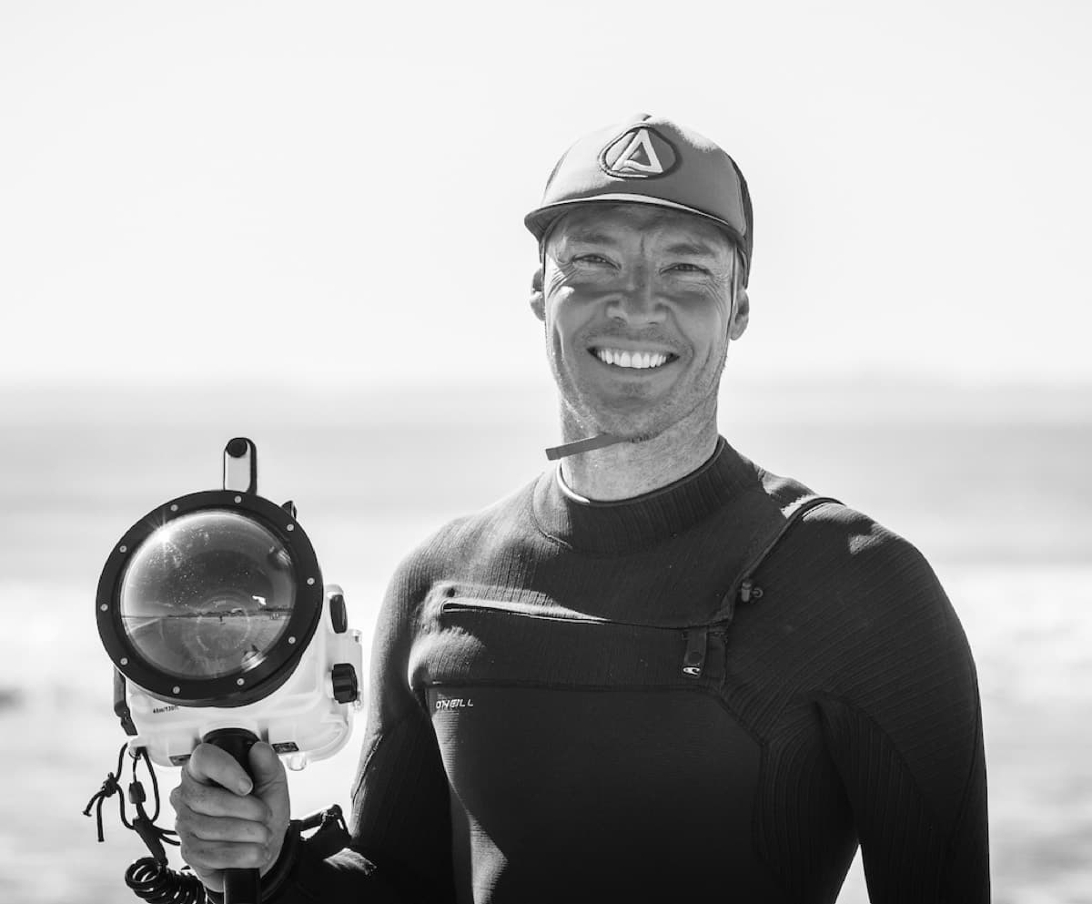 Brad with an underwater camera housing